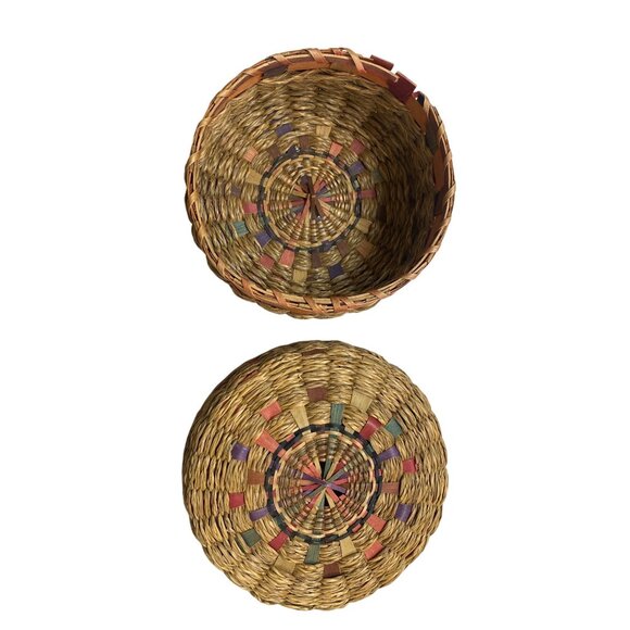 Vintage Woven Natural Straw Basket With Lid - Picture 2 of 5
